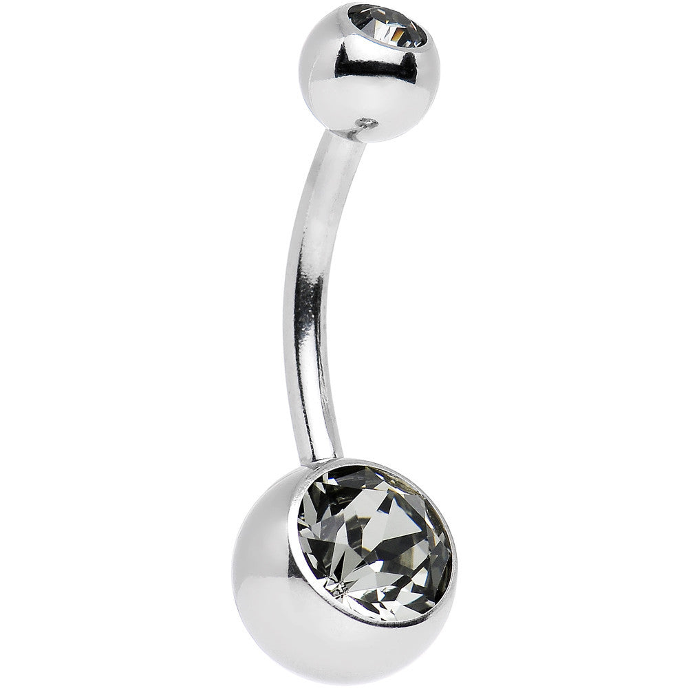 Black Misted Double Gem Belly Ring Created with Crystals