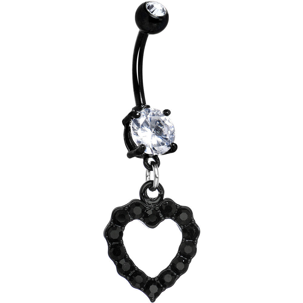 Crystalline Gem Black Hollow Heart Dangle Belly Ring
