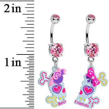 Pink Gem Sugar Skull Best Friends Dangle Belly Ring Set