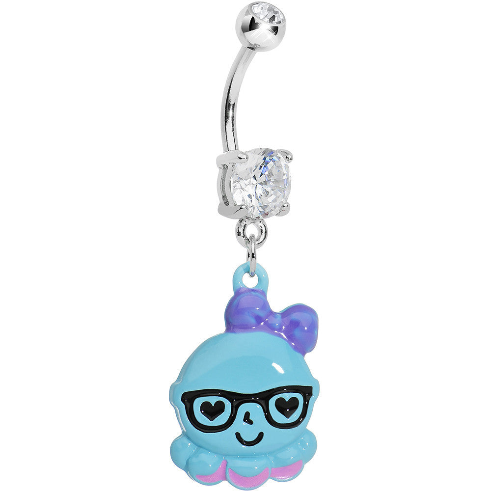 Crystalline Gem Baby Blue Squid Nerd Charm Dangle Belly Ring