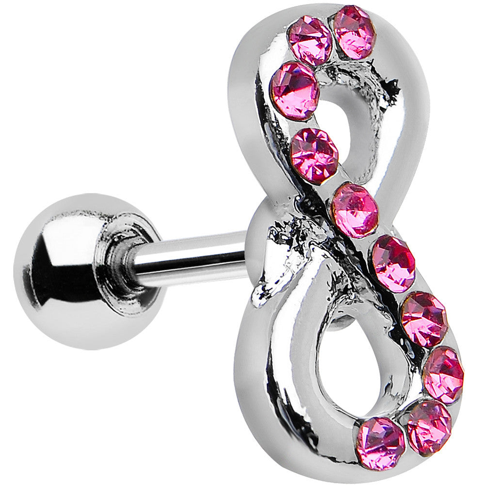 16 Gauge 1/4 Pink Gem Silver Tone Infinity Symbol Tragus Cartilage Earring