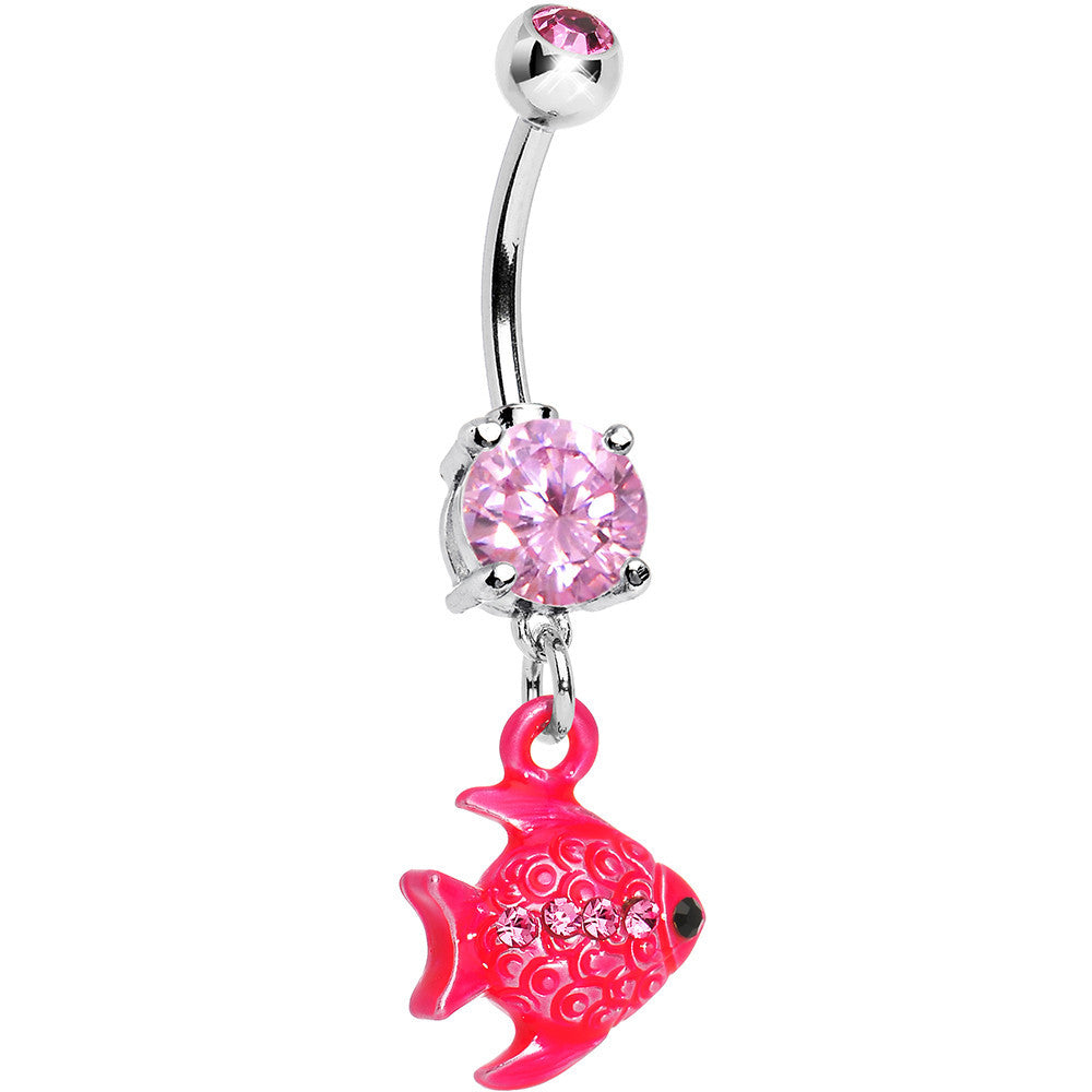 Pink Gem Neon Angel Fish Dangle Belly Ring