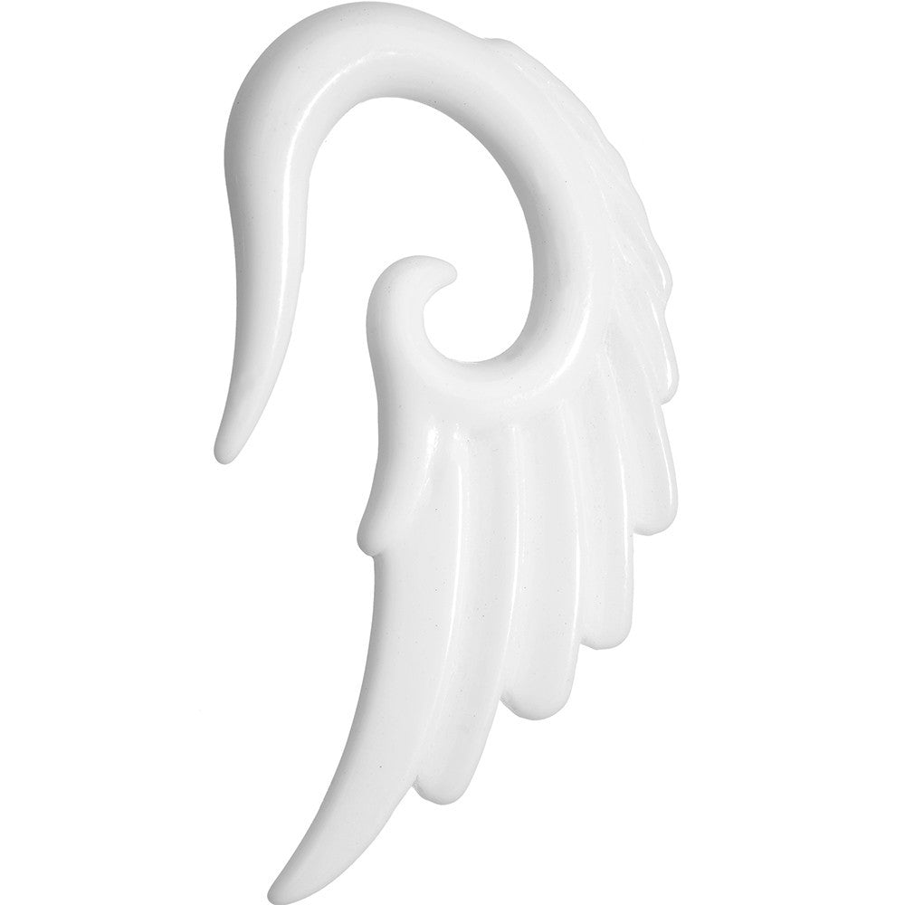0G White Acrylic Angel Wing Hanger Taper Plug Set