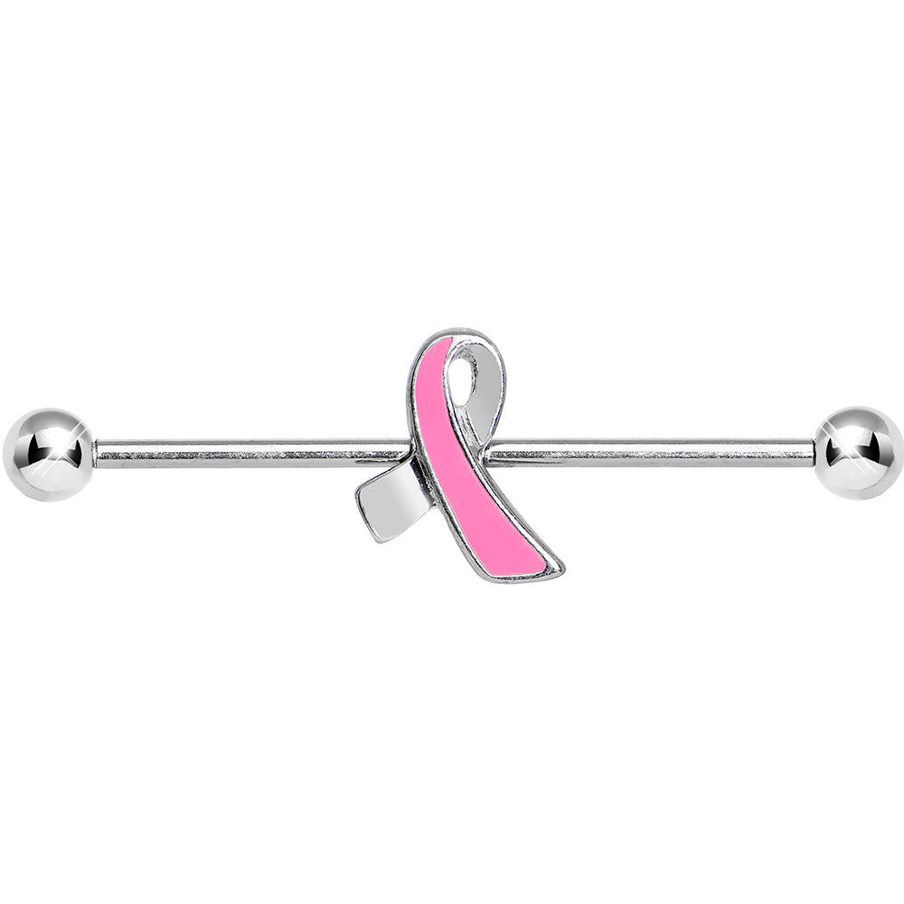 Pink Ribbon Breast Cancer Awareness Industrial Barbell 38mm