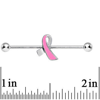 Pink Ribbon Breast Cancer Awareness Industrial Barbell 38mm