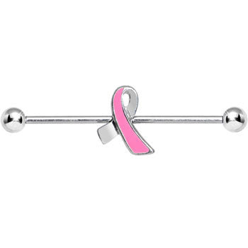 Pink Ribbon Breast Cancer Awareness Industrial Barbell 38mm