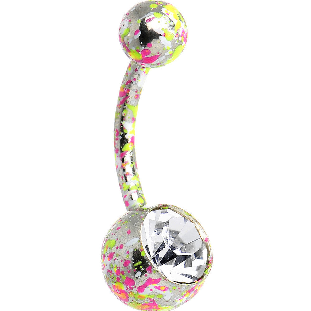 Crystalline Gem Pink Yellow Green Neon Speckles Belly Ring