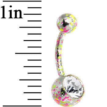 Crystalline Gem Pink Yellow Green Neon Speckles Belly Ring