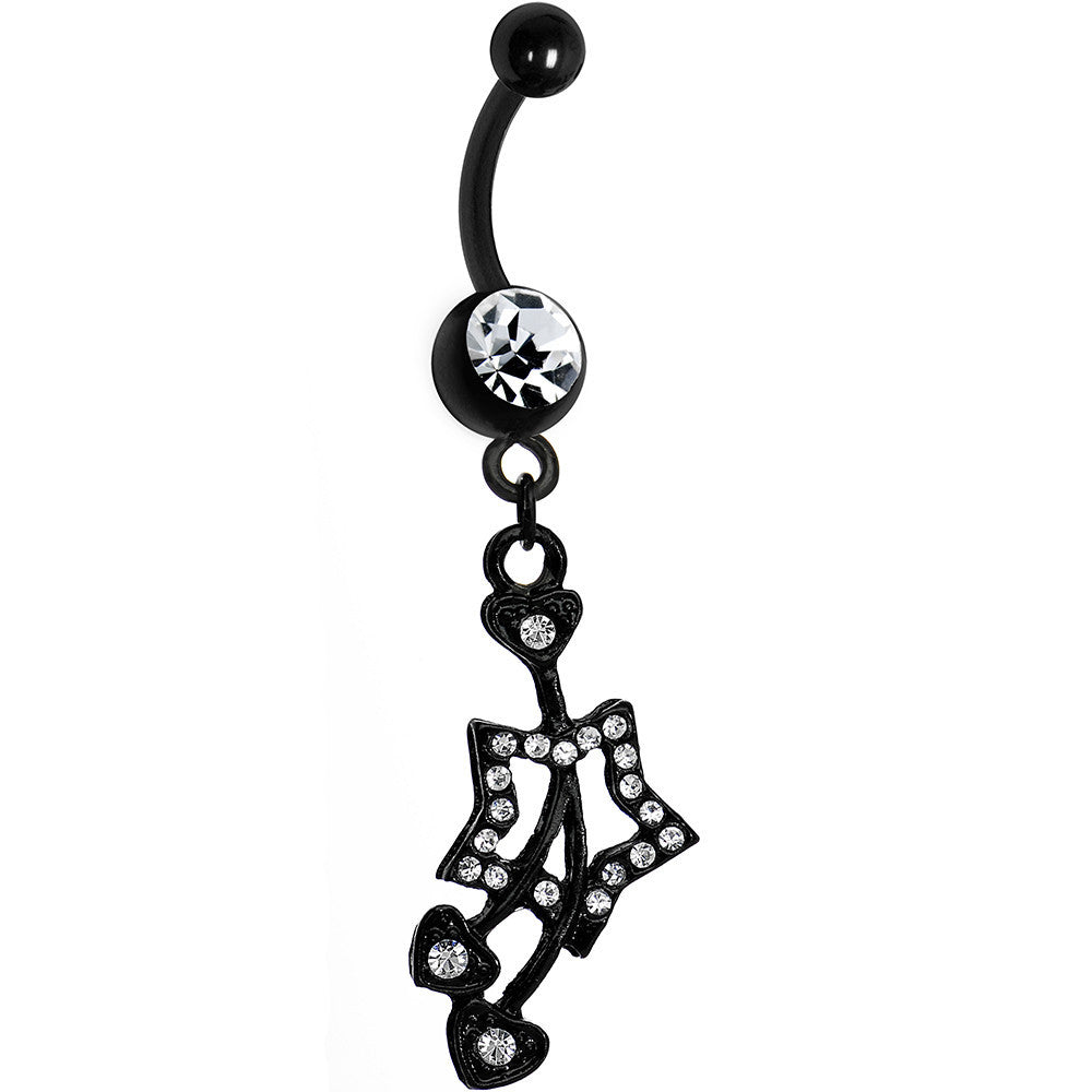 Crystalline Gem Black Heart Cherries Hollow Star Dangle Belly Ring