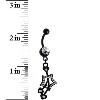 Crystalline Gem Black Heart Cherries Hollow Star Dangle Belly Ring