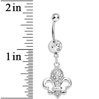Clear Gem Glam Fleur de Lis Dangle Belly Ring