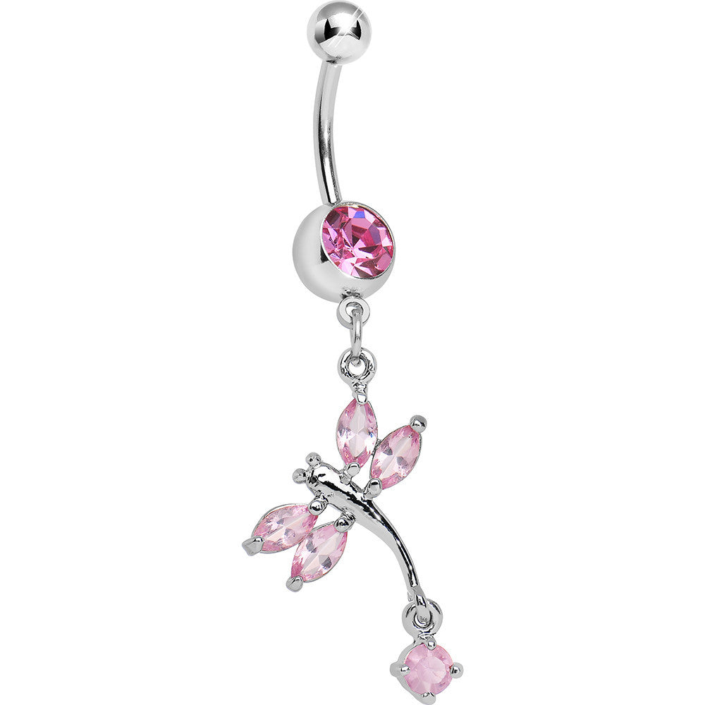 Pink Gem Winged Dragonfly Dangle Belly Ring
