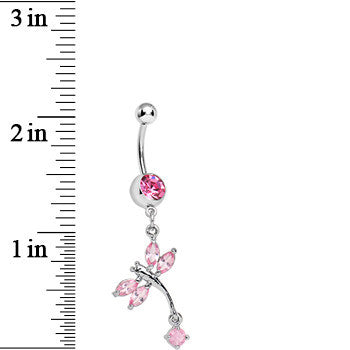 Pink Gem Winged Dragonfly Dangle Belly Ring