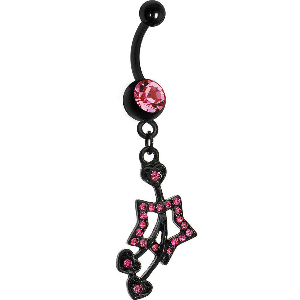 Dark Pink Gem Black Heart Cherries Hollow Star Dangle Belly Ring