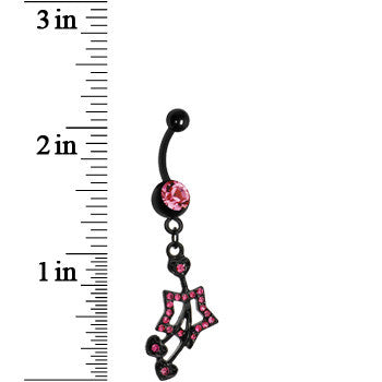 Dark Pink Gem Black Heart Cherries Hollow Star Dangle Belly Ring