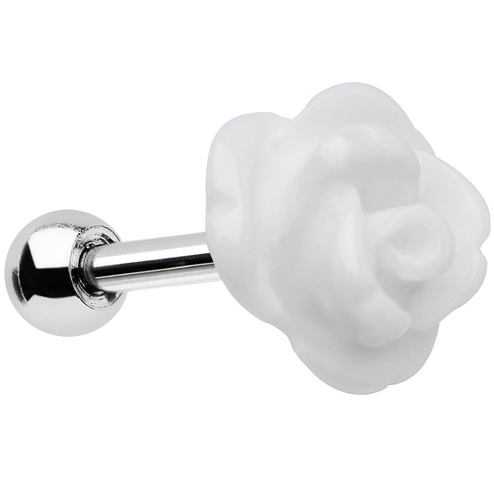 16 Gauge 1/4 White Acrylic Rose Flower Tragus Cartilage Earring