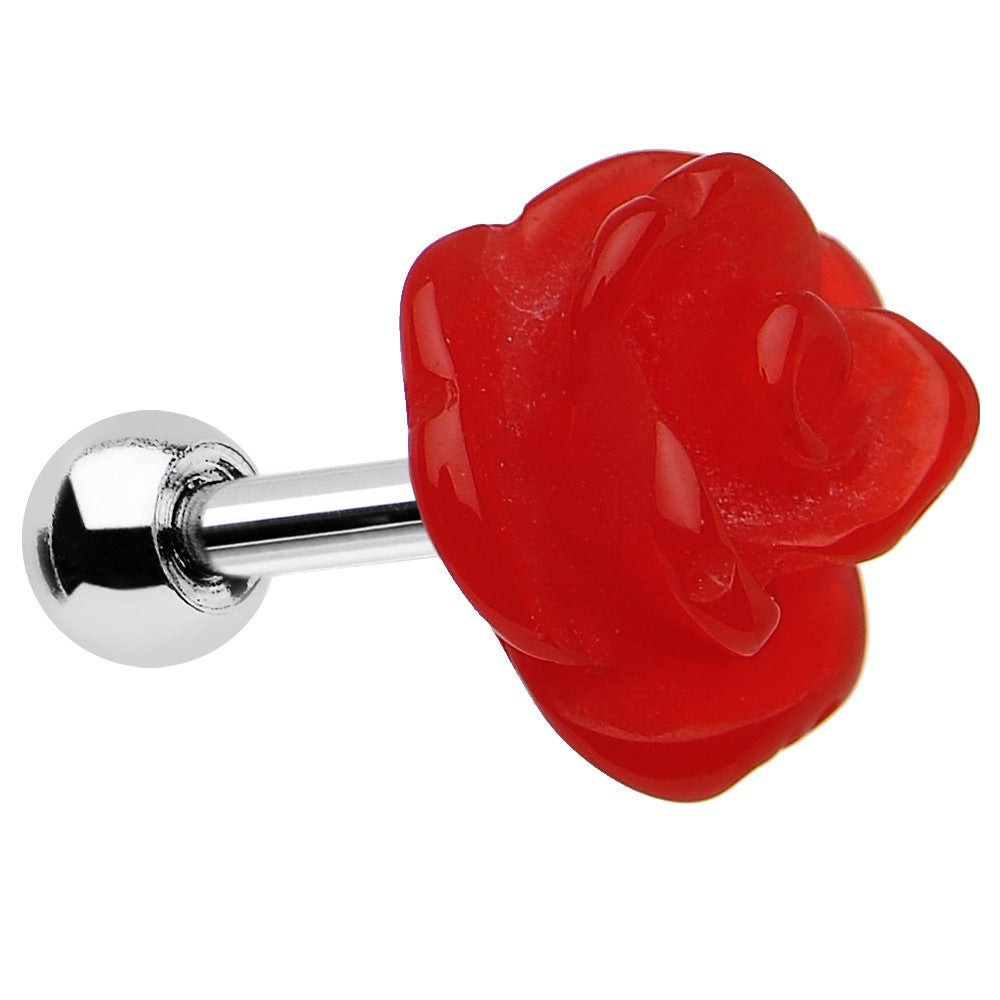 16G 1/4 Red Acrylic Rose Flower Tragus Cartilage Earring