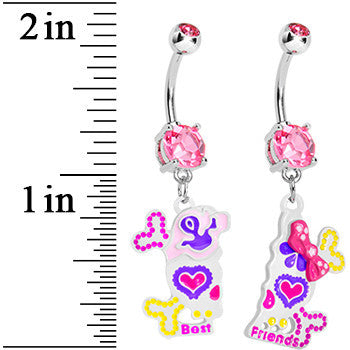 Light Pink Gem Sugar Skull Best Friends Dangle Belly Ring Set