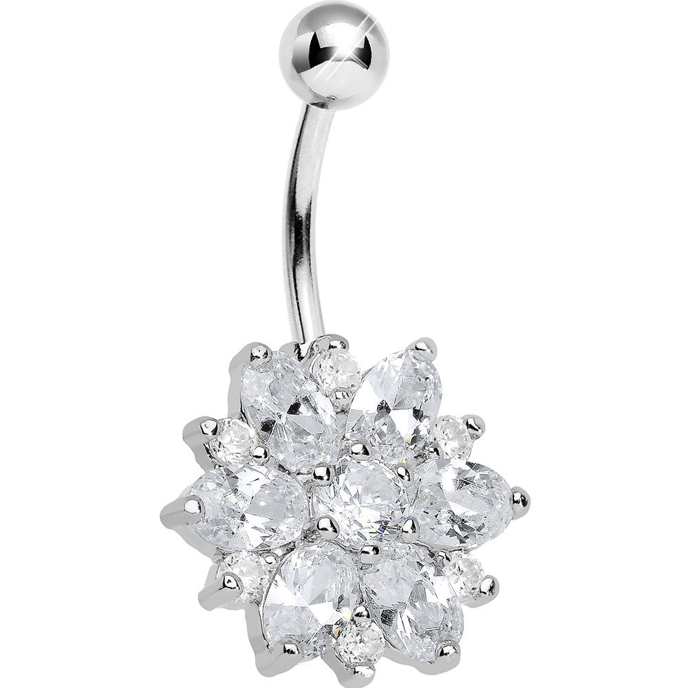 Crystalline Gem Sunburst Flower Belly Ring