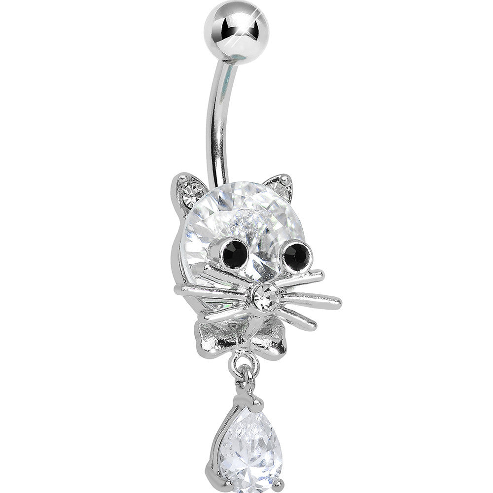 Crystalline Gem Sophisticated Kitty Cat Dangle Belly Ring