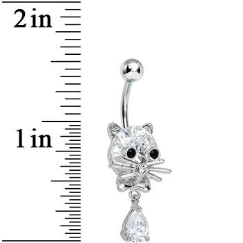 Crystalline Gem Sophisticated Kitty Cat Dangle Belly Ring