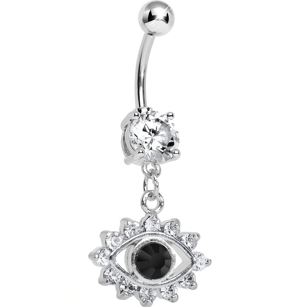 Clear Gem Blinged Out Eye Dangle Belly Ring