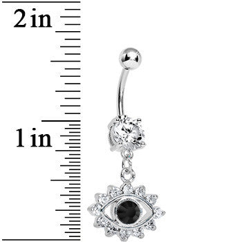 Clear Gem Blinged Out Eye Dangle Belly Ring