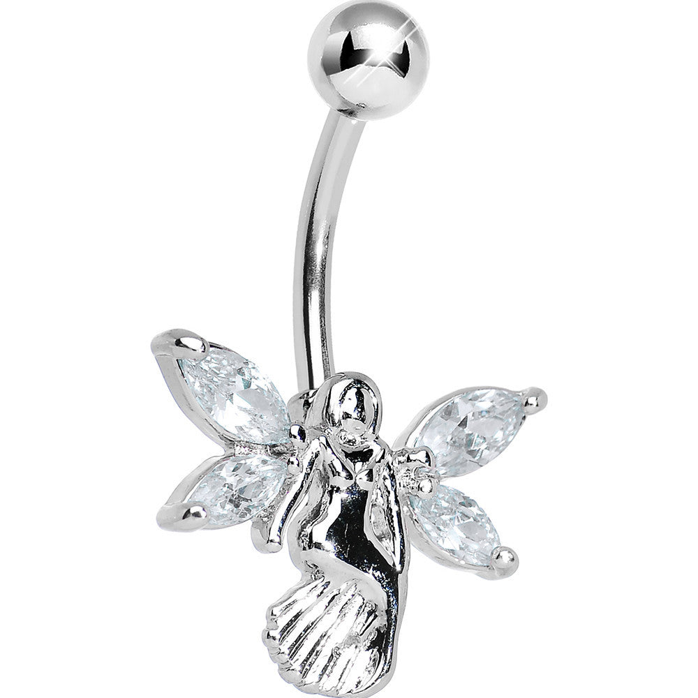 Stainless Steel Clear Gem Winged Angel Belly Ring