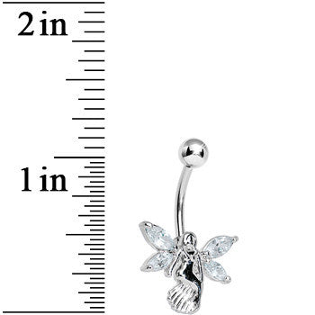 Stainless Steel Clear Gem Winged Angel Belly Ring