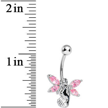 Stainless Steel Pink Gem Winged Angel Belly Ring