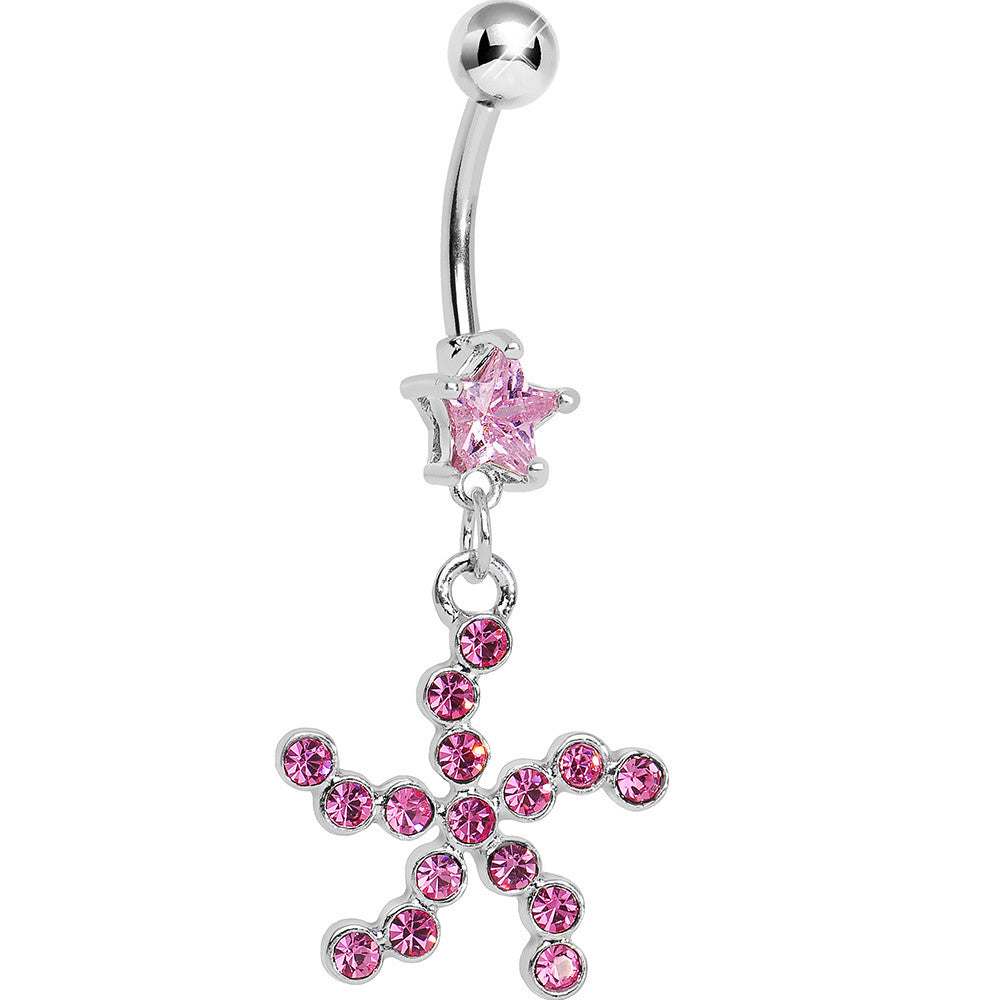 Pink Star Gem Pink Starfish Dangle Belly Ring