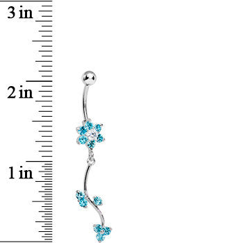 Aqua Gem Trailing Vine and Flower Dangle Belly Ring