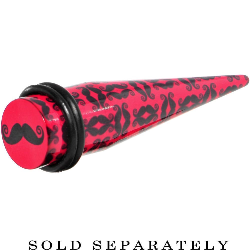 1/2 Black Mustaches Red Acrylic Taper Ear Plug