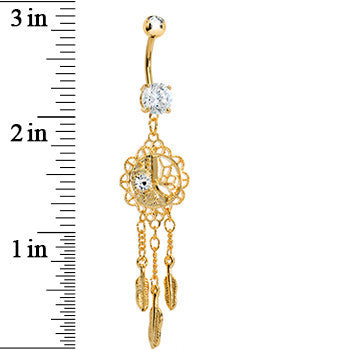 Gold Plated CZ Sun Moon Dreamcatcher Chandelier Belly Ring