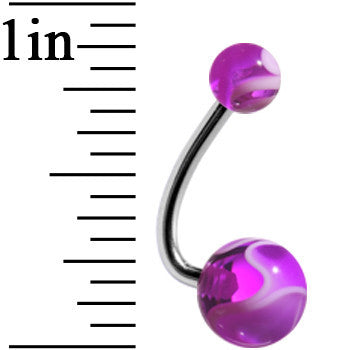 Purple and White Acrylic Swirl J-Bar Belly Ring