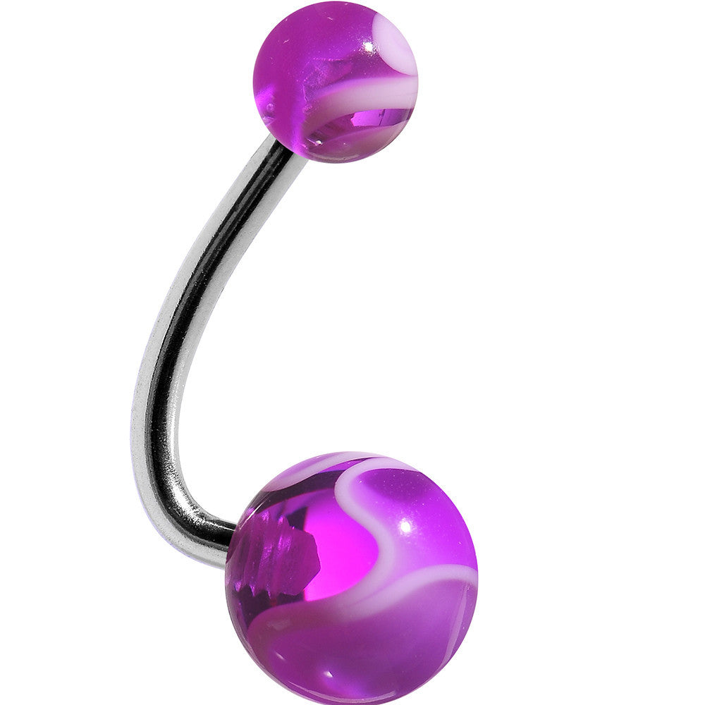 Purple and White Acrylic Swirl J-Bar Belly Ring