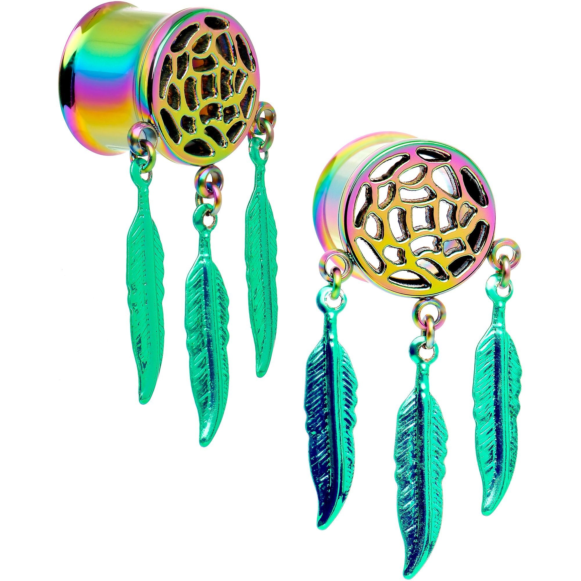 Rainbow Titanium Dreamcatcher Dangle Tunnel Set Sizes 5mm to 12mm