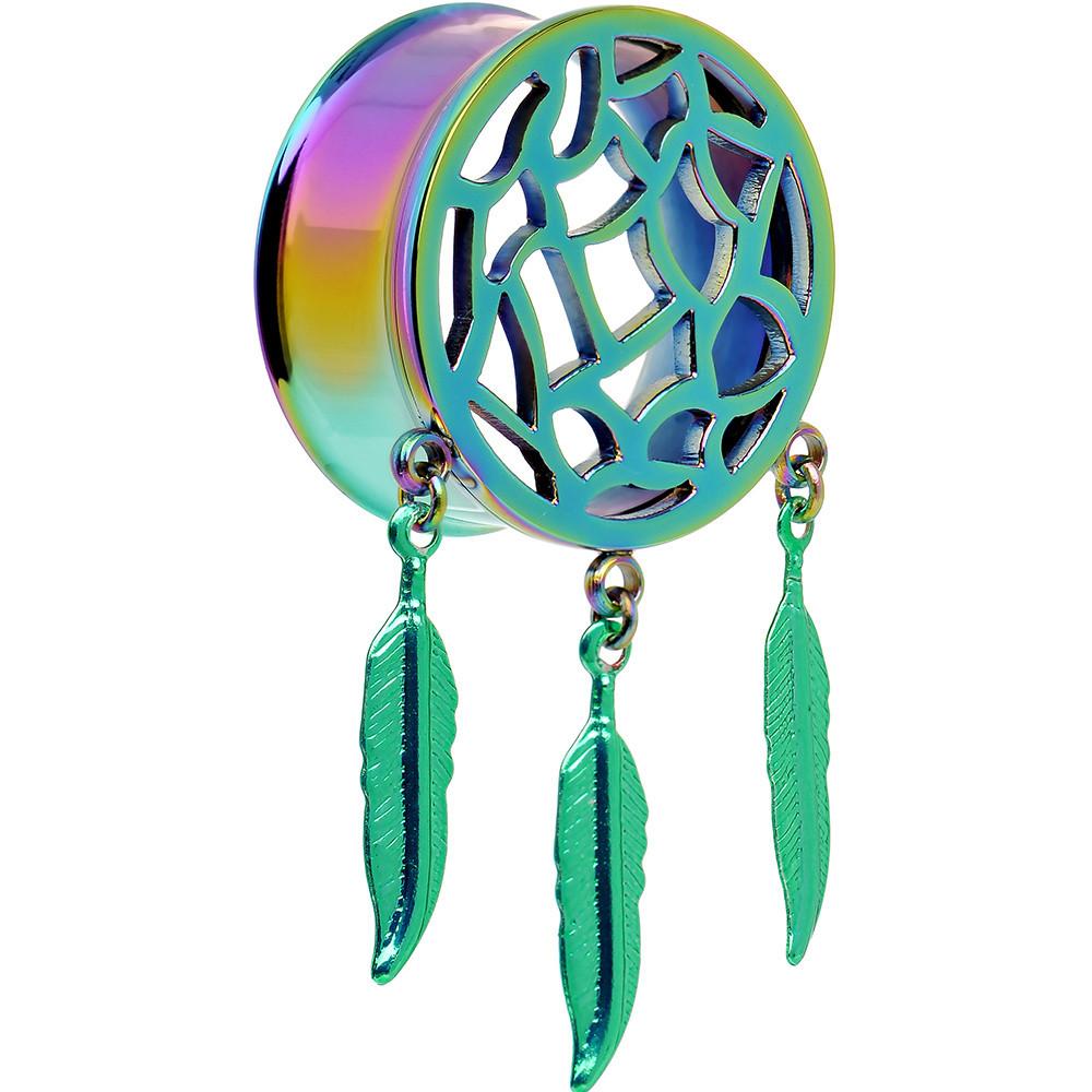 0G Rainbow Titanium Dreamcatcher Dangle Tunnel Sizes 00G to 1 Inch
