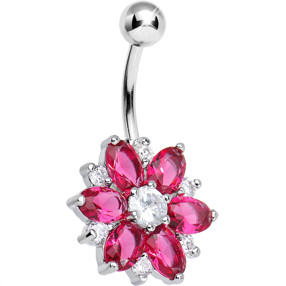 Pink Gem Lotus Flower Belly Ring