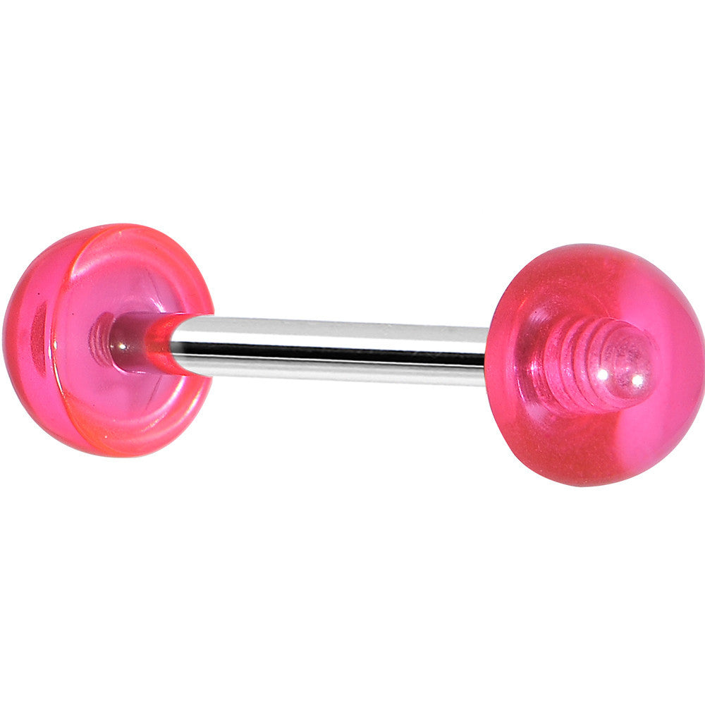 Pink Acrylic Half Ball Pixie Dust Barbell Tongue Ring