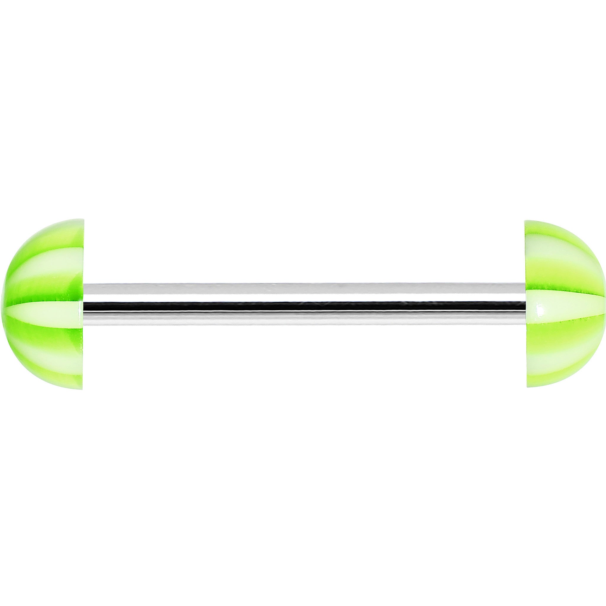 Green White Striped Acrylic Half Ball Barbell Tongue Ring