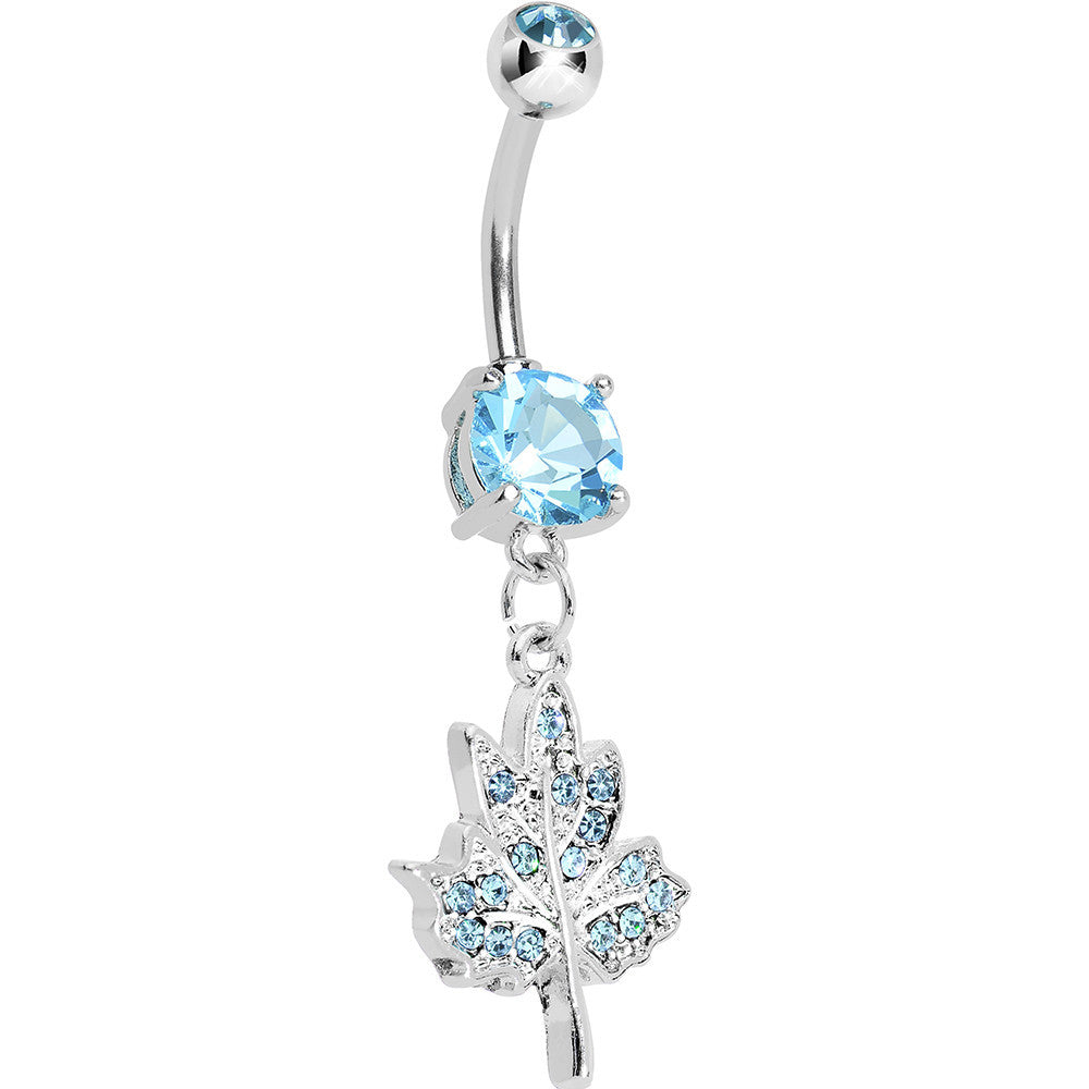 Aqua Gem Icy Leaf Drop Charm Belly Ring