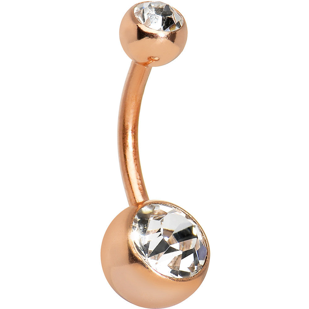 14G 3/8 Double Gem Rose Gold Plated Belly Ring