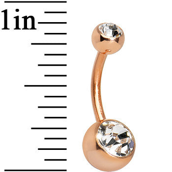 14G 3/8 Double Gem Rose Gold Plated Belly Ring