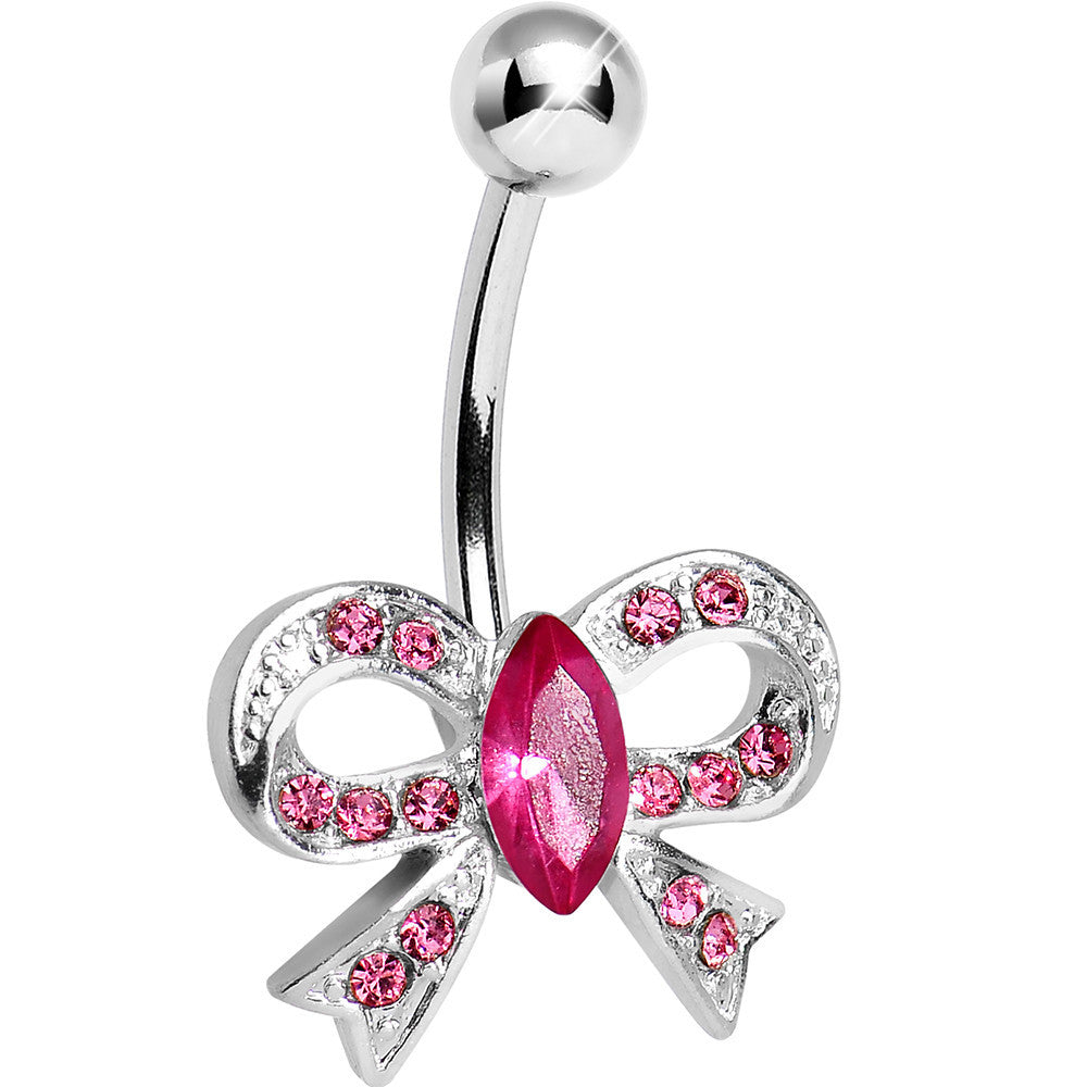 Pink Gem Glamour Bow Belly Ring