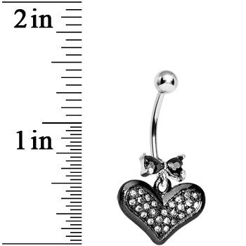 Black Bow Gem Crystalline Heart Dangle Belly Ring