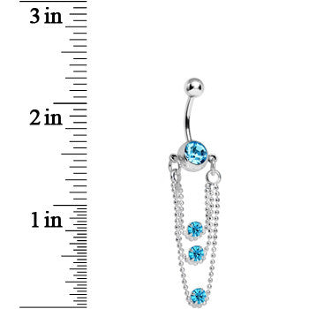 Aqua Gem Triple Glamour Drape Chain Belly Ring