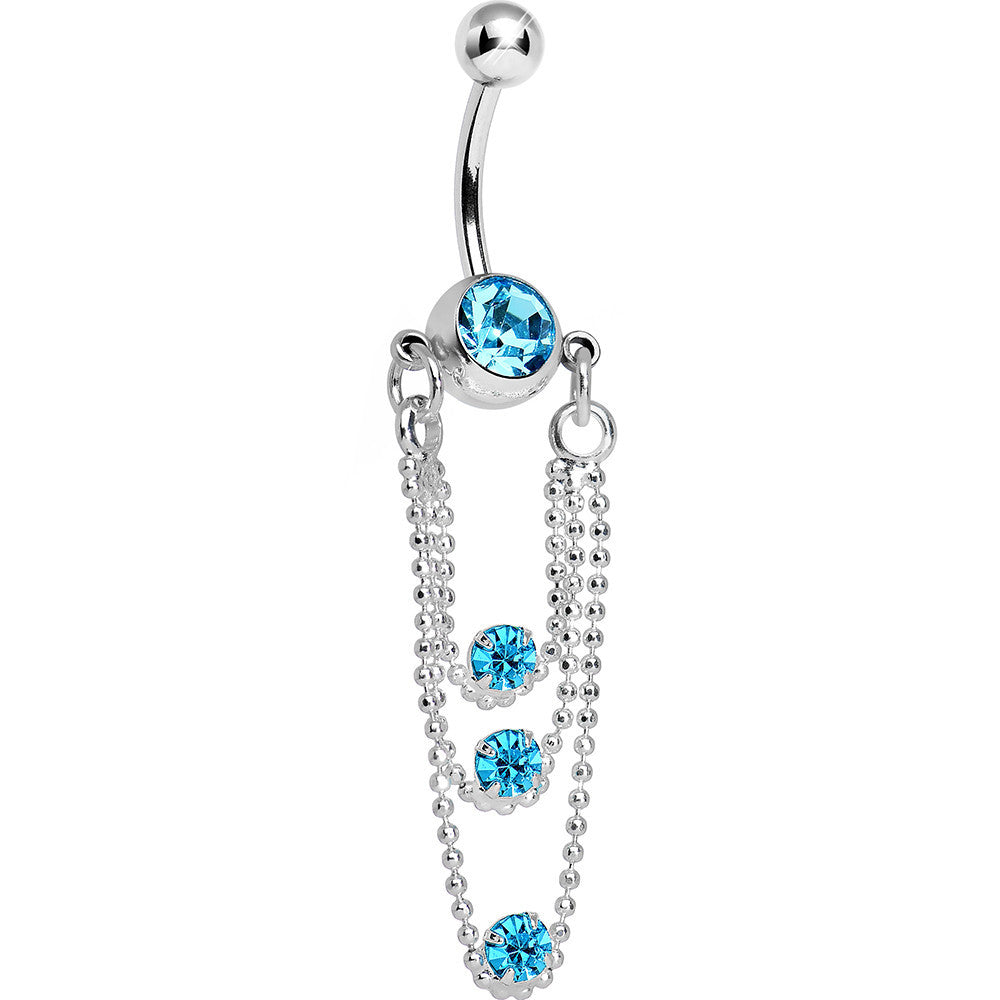 Aqua Gem Triple Glamour Drape Chain Belly Ring