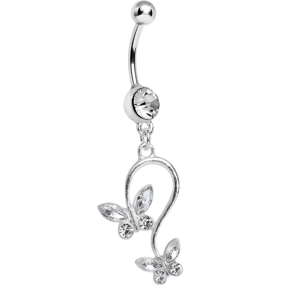 Clear Gem Love Butterfly Dangle Belly Ring