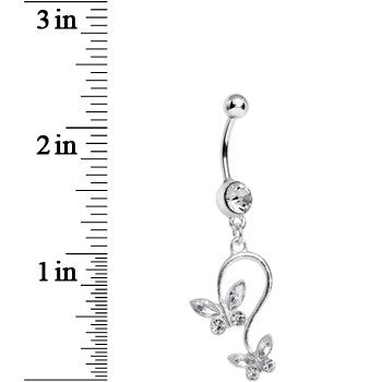 Clear Gem Love Butterfly Dangle Belly Ring